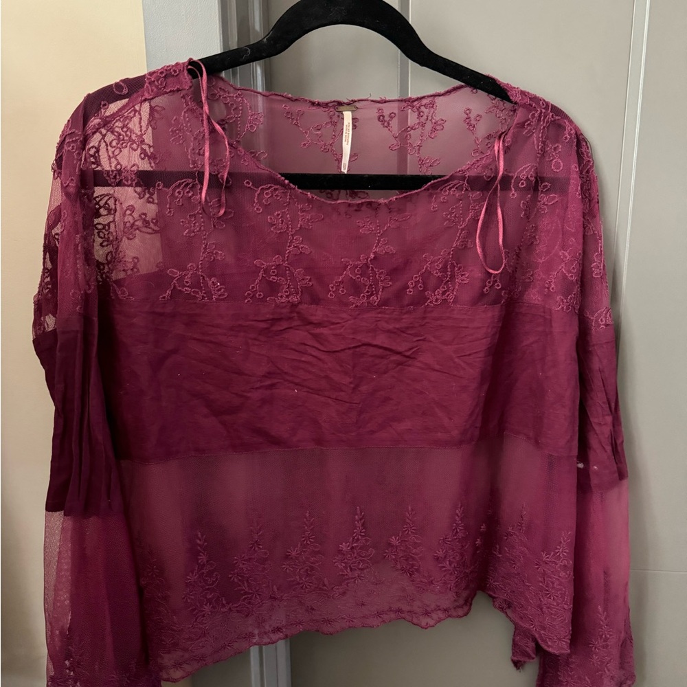 Free People Burgundy Lace Blouse